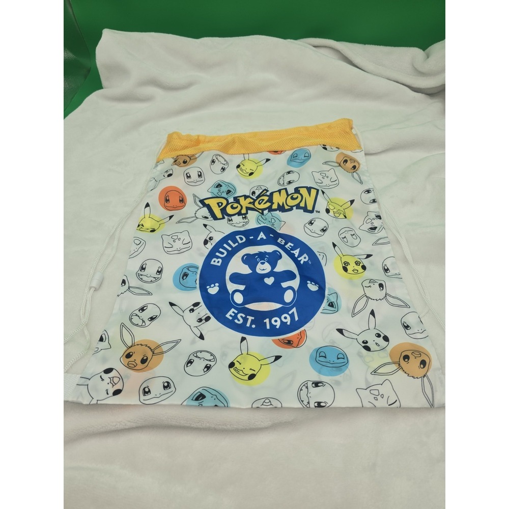 Build a Bear Drawstring Bag White Pokemon Pikachu Squirtle Bulbasaur‎ Charmander